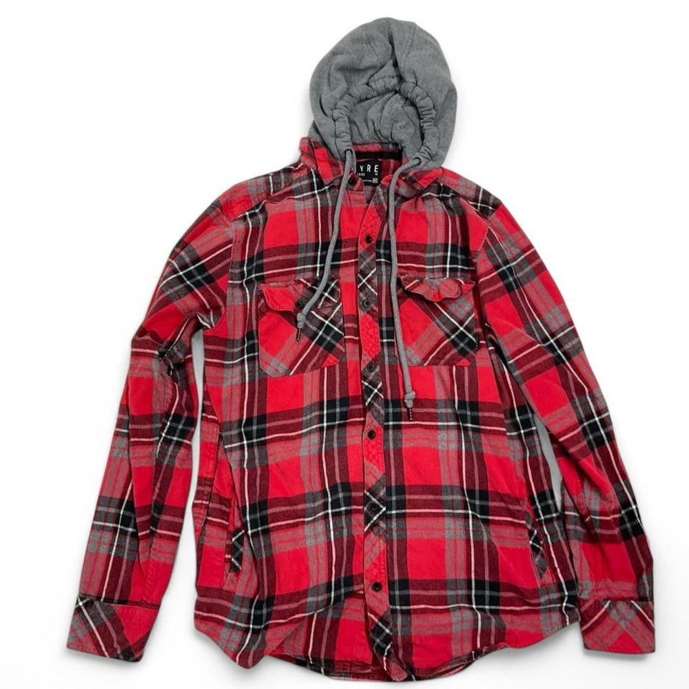 Empyre Red and Gray Plaid Hooded Shirt